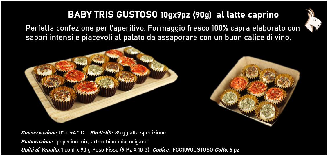 BABY TRIS (10gx9pz) al latte caprino 90g peso fisso - DELICATO - GUSTOSO - SAPORITO