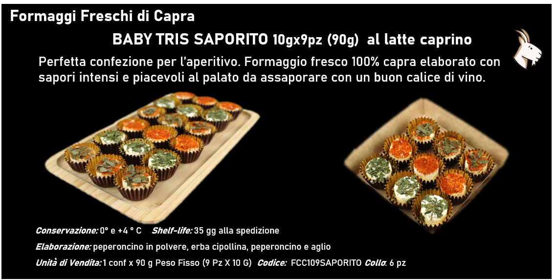 BABY TRIS (10gx9pz) al latte caprino 90g peso fisso - DELICATO - GUSTOSO - SAPORITO