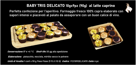 BABY TRIS (10gx9pz) al latte caprino 90g peso fisso - DELICATO - GUSTOSO - SAPORITO