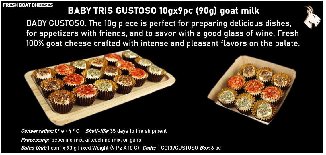 BABY TRIS  (10gx9pz) al latte caprino 90g peso fisso - DELICATO - GUSTOSO - SAPORITO